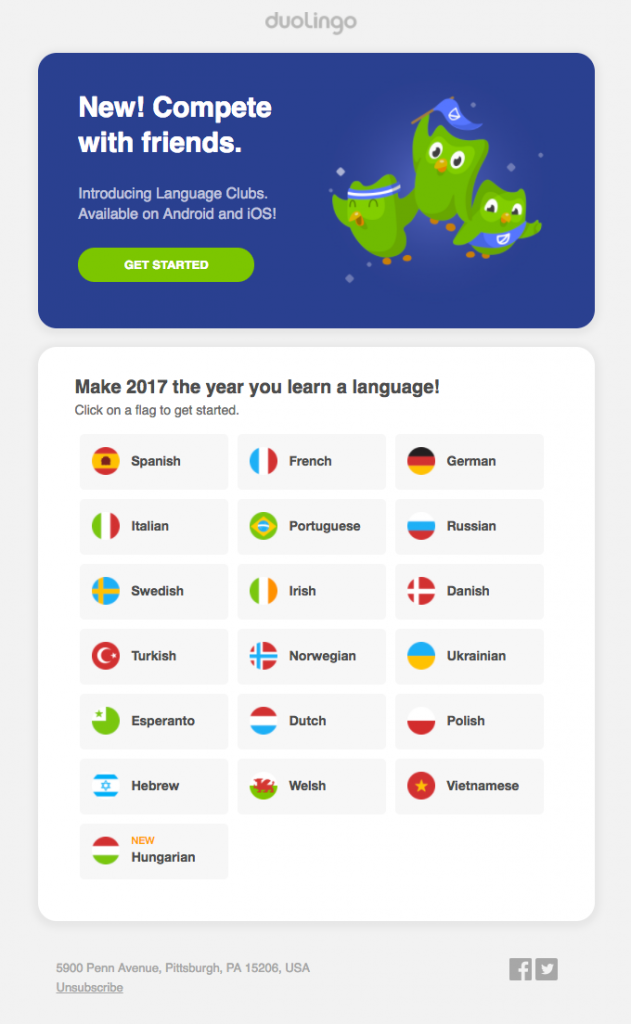 Duolingo announcement email