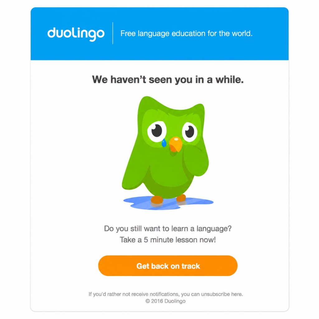 Example of Duolingo's re-engagement email