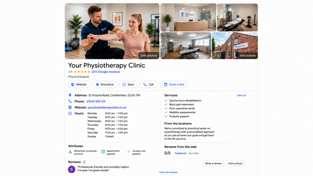 Example of a GBP for a physiotherapy clinic