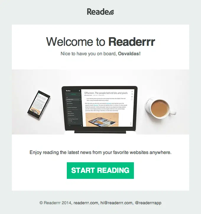 Readerrr welcome email