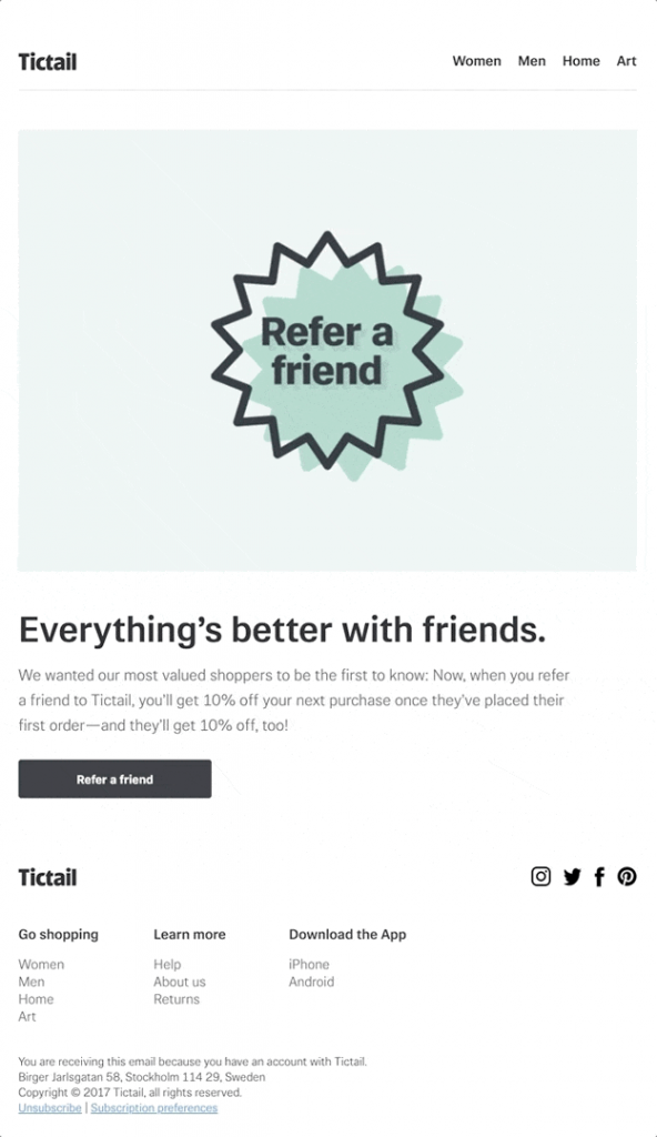 Tictail referral email