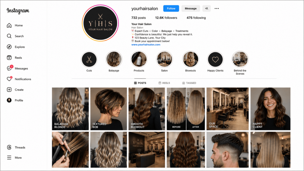 Beauty salon Instagram