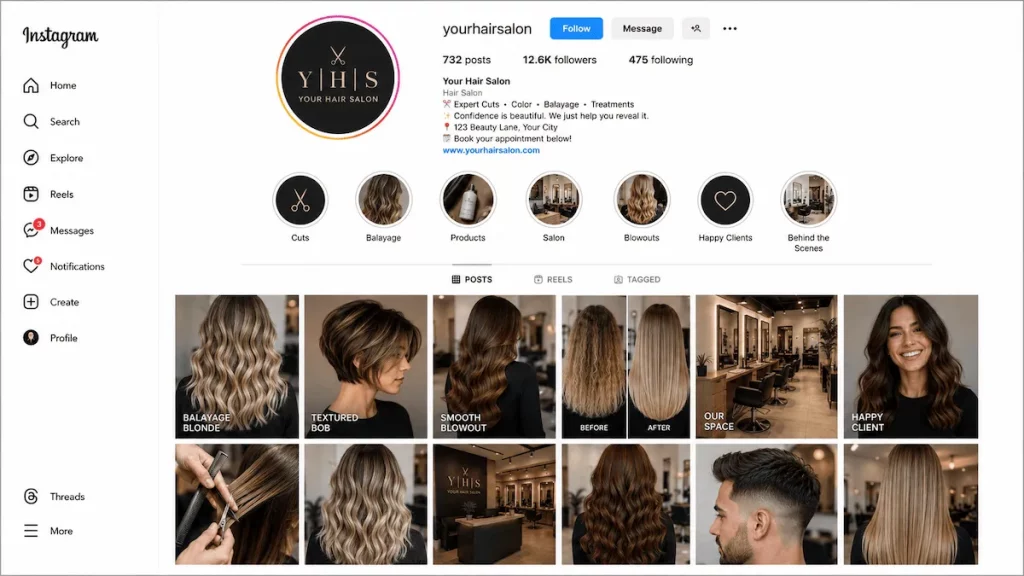 Beauty salon Instagram
