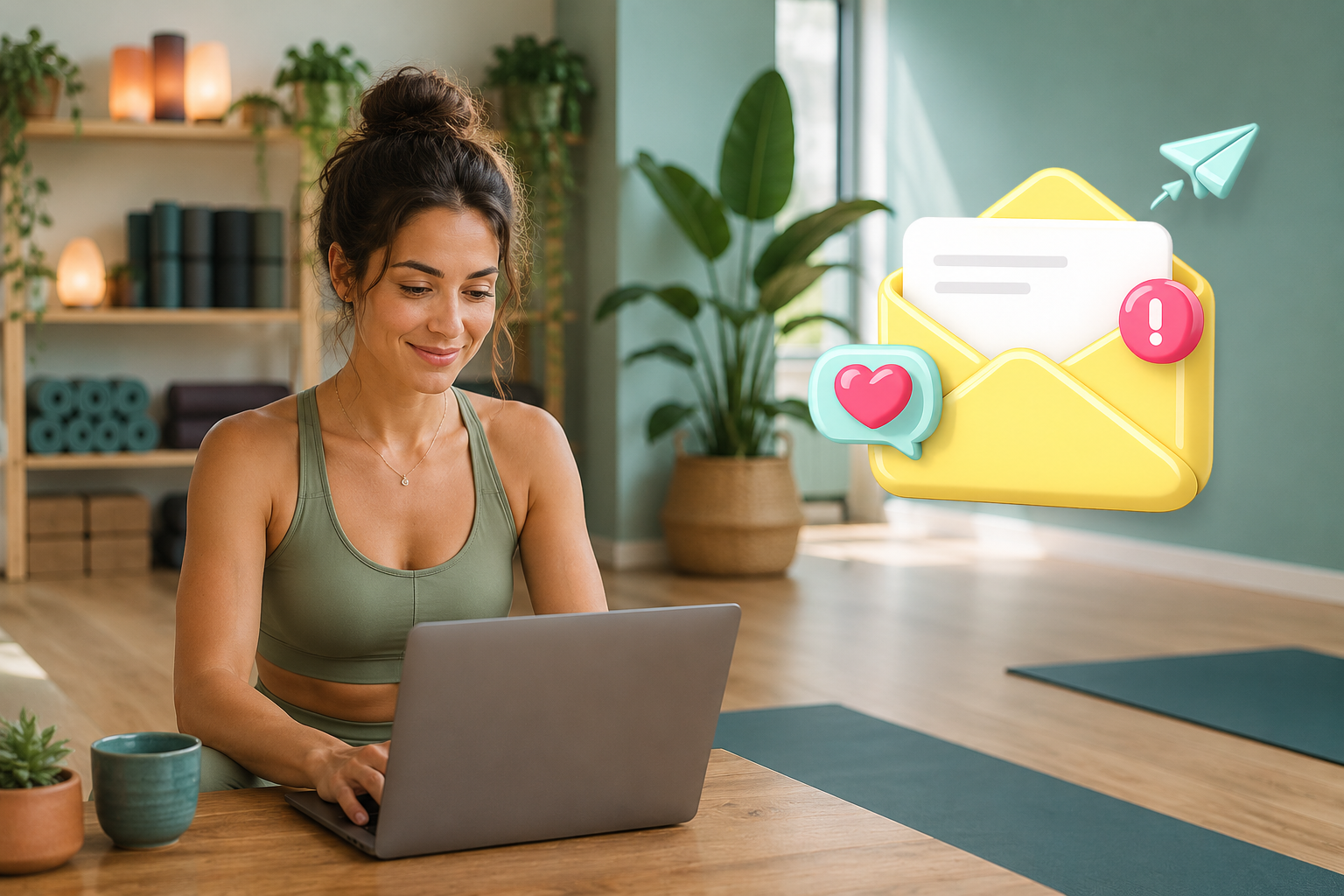 Yoga teacher writing an email