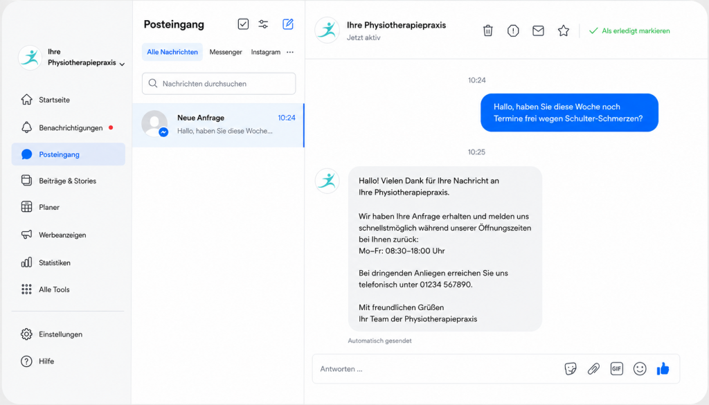 Automatische Antworten auf Patientenanfragen im Physiotherapie Marketing