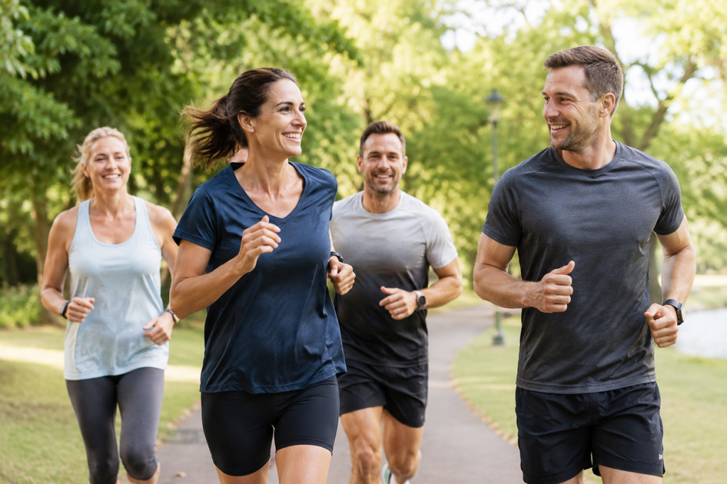 Runners audience in a park as part of a social media strategy for a physiotherapy business