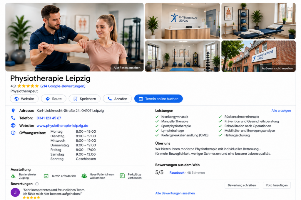 Google-Unternehmensprofil einer Physiotherapie in Leipzig – Online-Marketing für Unternehmen