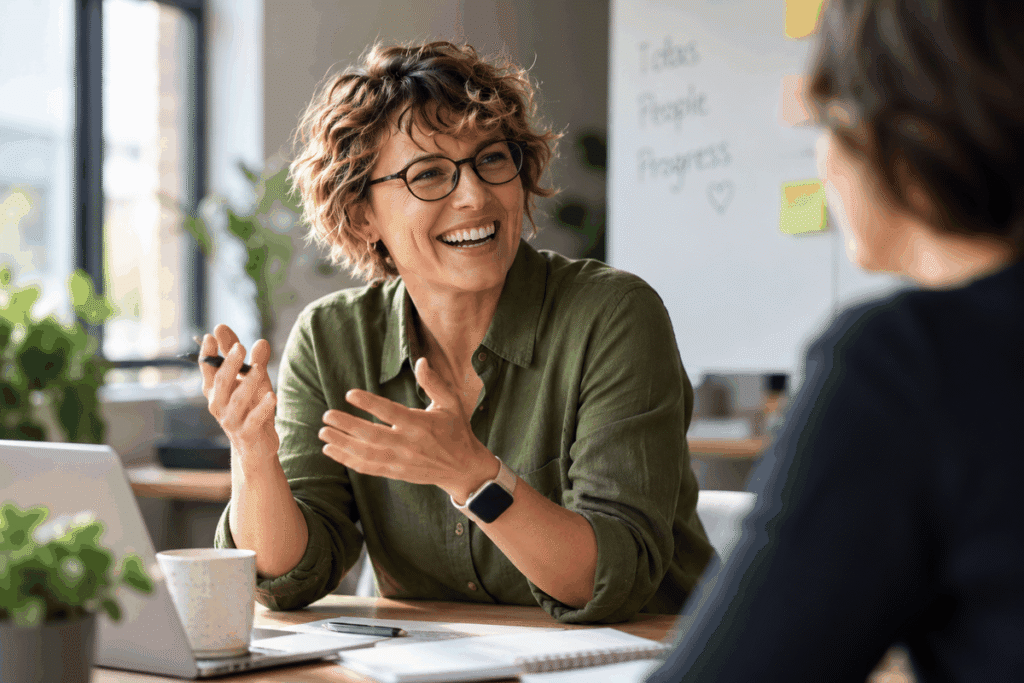 Confident business conversation as part of Branding for Small Business