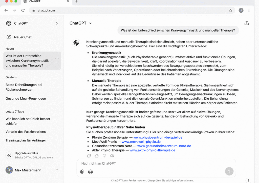 ChatGPT SEO für Physiotherapie