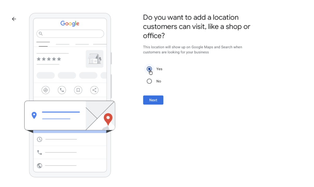 Add your business address to set up a google business profile