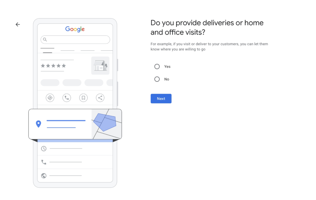 Choose whether you serve customers at their location to set up a google business profile