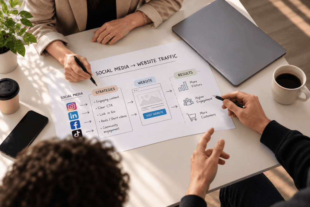 Improve website traffic by sharing engaging content across social media platforms