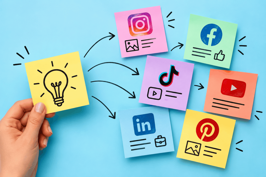 Eine Content-Idee für verschiedene Plattformen wiederverwenden – Social Media Redaktionsplan mit Formaten wie Instagram Stories, Reels, Blog und Newsletter