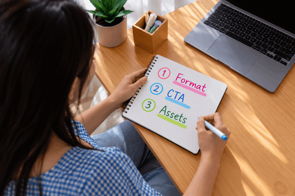 Selecting formats, CTAs, and assets for a social media content plan